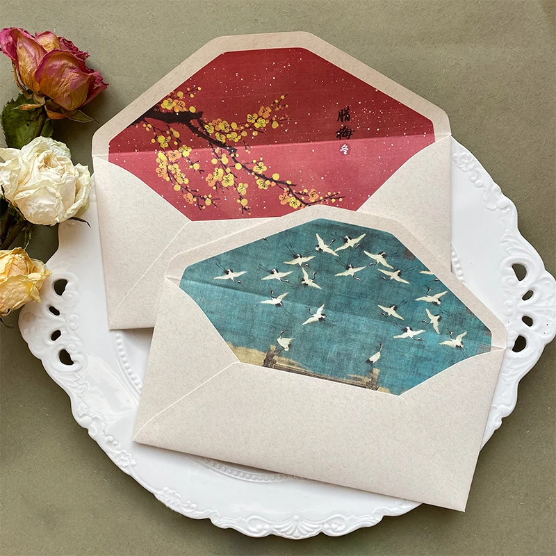 4pcs/lot Envelope Chinese Style Retro Chinese Painting Color Lined Envelope Holiday Gift Invitation Envelope