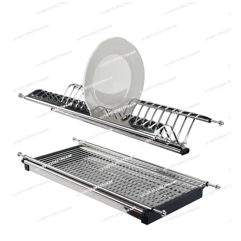 

Suitable for Cabinet Wall Cupboard Double-Layer Storage Drawer Basket Stainless Steel Embedded Kitchen Dish Rack Draining Rack