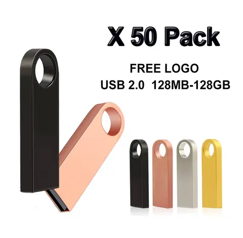 Unidad Flash USB de alta velocidad con logotipo personalizado, Pendrive de metal con llave, 4GB, 8GB, 2,0, 16GB, 32GB, 64GB, 128GB, 50 piezas