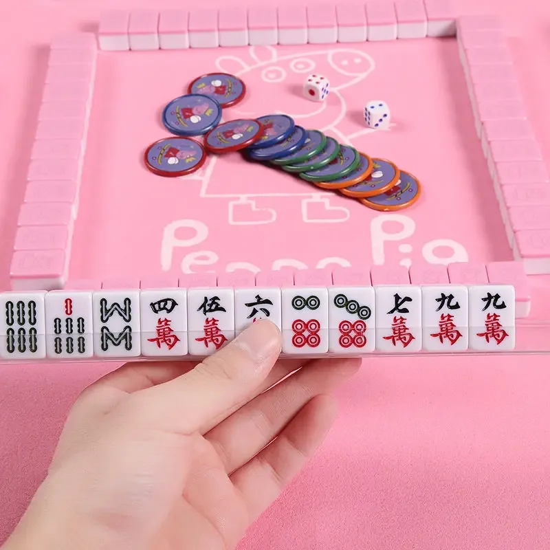 

144pcs mini 24mm Mahjong Pepa Pig Kitty Mahjong Board Game Set Entertainment Playing Cards Portable Doraemon Mahjong Juego Toys
