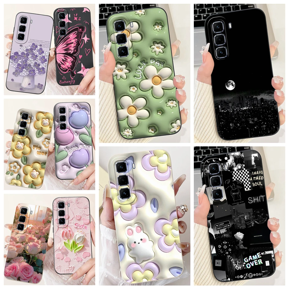 For Infinix Hot 50 Pro+  Case Soft Liquid Silicone Flower Butterfly Bow Coque Shockproof Cover for Hot 50 Pro Plus 4G Fundas