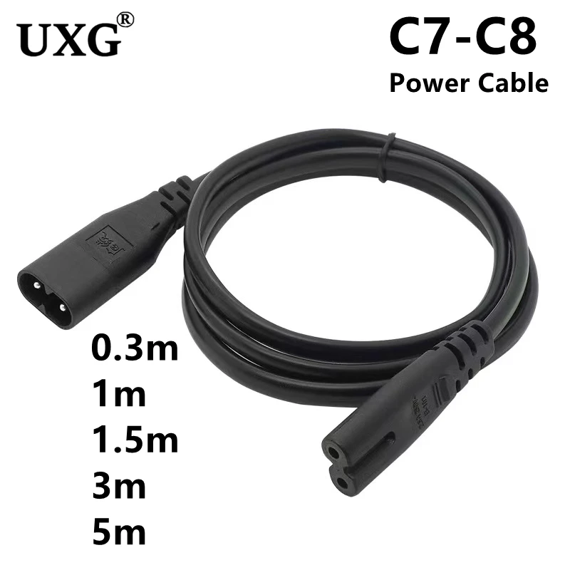 IEC 320สายต่อพ่วงอะแดปเตอร์8ขา C7ตัวเมียถึง C8ตัวผู้ขนาด30ซม. 1.5ม. 6ฟุต3M 5ม.