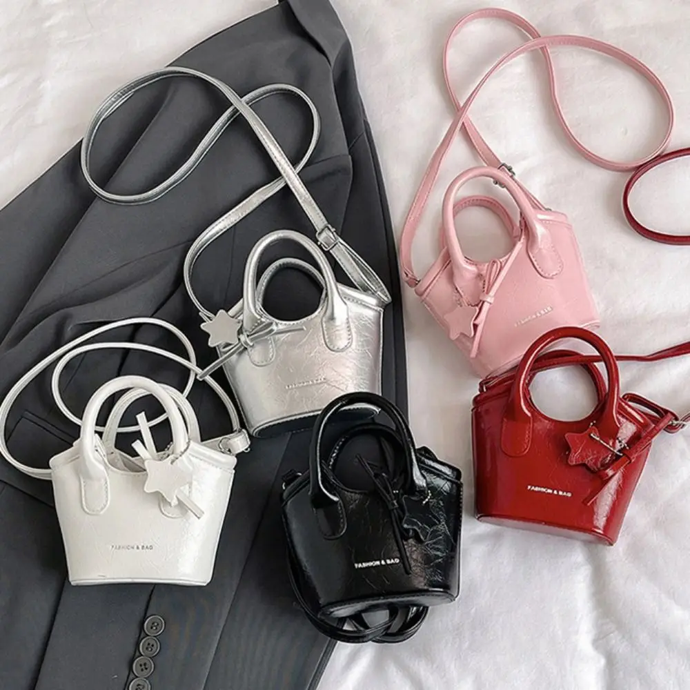 حمل حقيبة سلة صغيرة حقيبة حقيبة كروسبودي رسالة الطباعة الفضة حقيبة بولي PU الكورية نمط لطيف القوس دلاية شكل نجمة حقيبة كتف المرأة #4