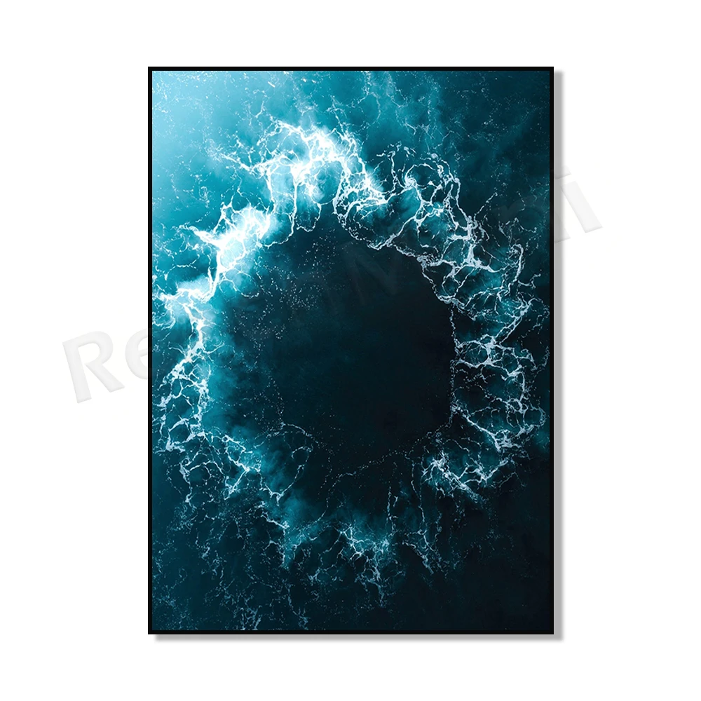 Aerial ocean print, abstract dark blue ocean decoration, nautical beach house surf poster, coastal wall art aesthetic picture