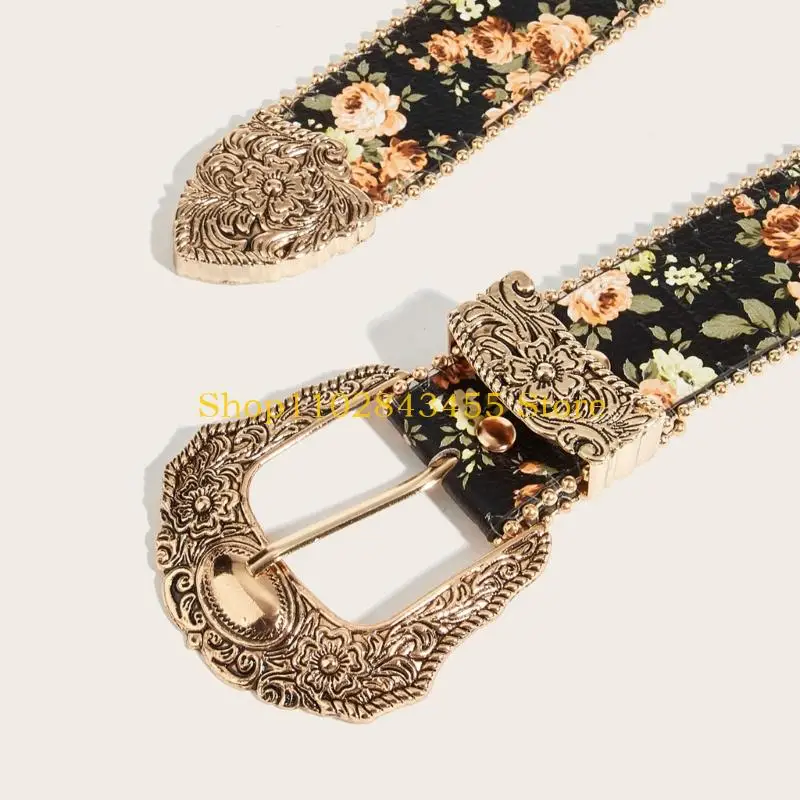 49MC Stylish Buckled Ladies Waistband Floral Retro Charm Belt For Casual Outfits
