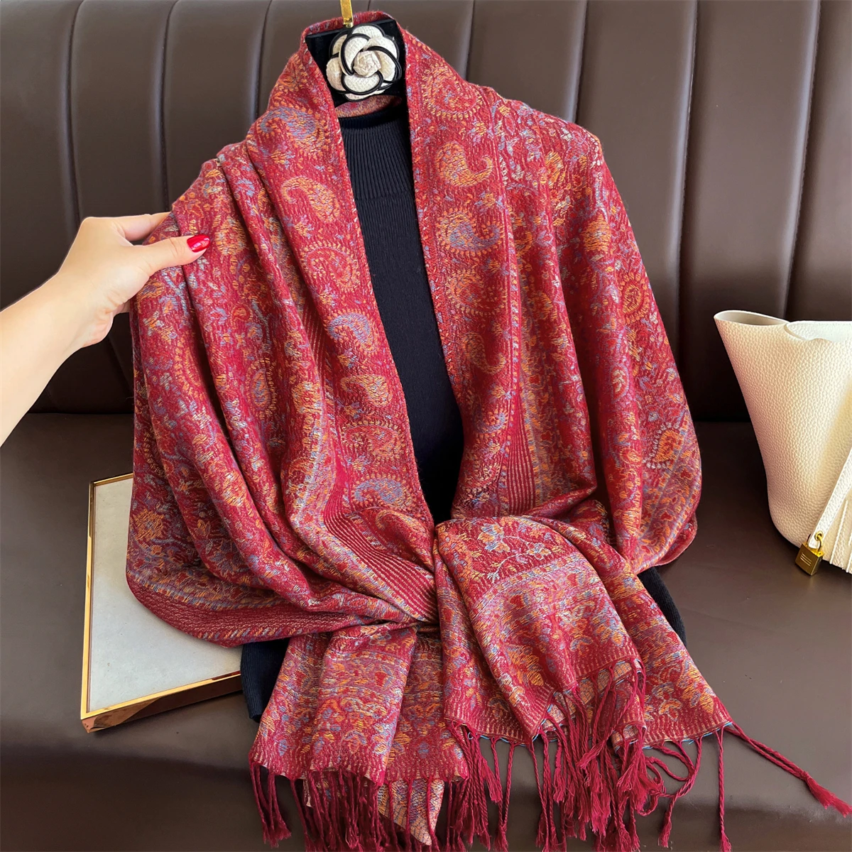 Luxus Winter Schal Frauen Kaschmir Warme Pashmina Marke Foulard Weibliche Schals Wraps Dicke Weiche Bufanda Poncho Schals Stola 2025 – Detail 2