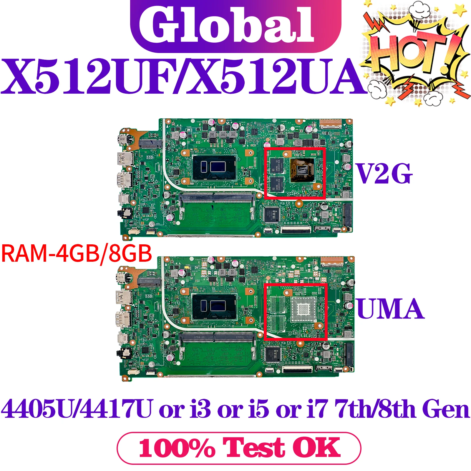 X512UF X512U X512UA X512UB F512U A512U Y5100U V5000UA 4417U i3 i5 i7 Gen 4GB-RAM pour carte mère d'ordinateur portable ASUS