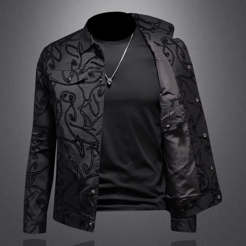Spring 2026 Men's Casual Jacket with Embroidered Collar Slim Fit Trendy Top for Fashionable Clothing