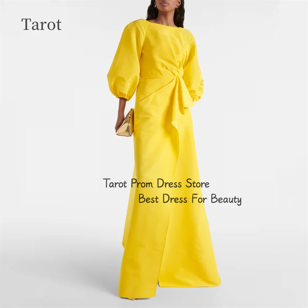 

Tarot Boat Neck Saudi Prom Dresses Mermaid Pleated Taffeta Evening Dress Lantern Sleeves Floor Length Formal robes de soirée