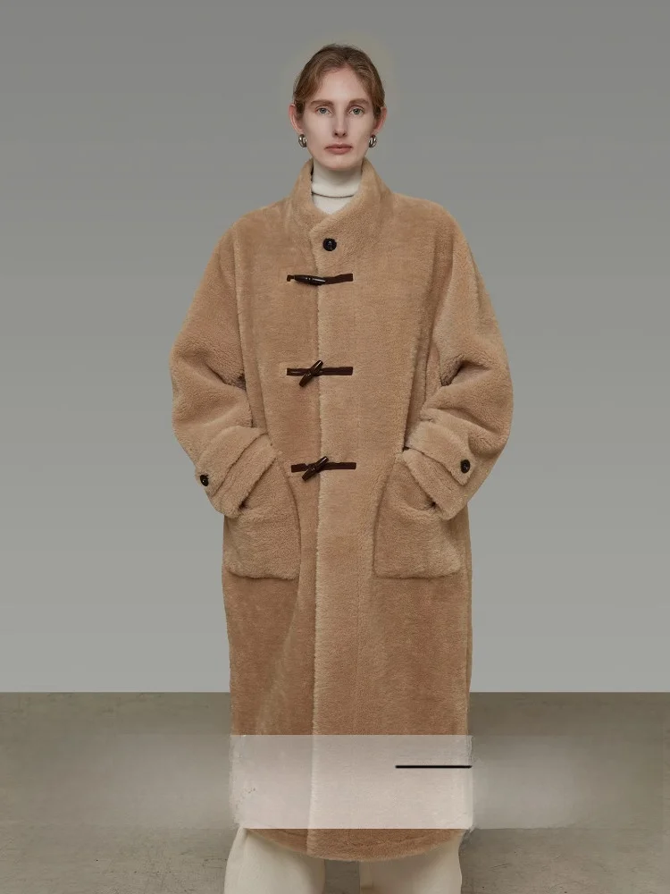 

Unspoken Thiened Long Fem Jaet Fur Collar Button Retro Lazy Sle Winter Outerwear Polyester Fiber Loose Fit Commute S...