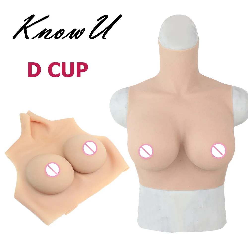 

KnowU D Cup Soft Silicone Fake Breast Form Boobs with Sleeveless High Collar for Crossdresser Drag Queen Men