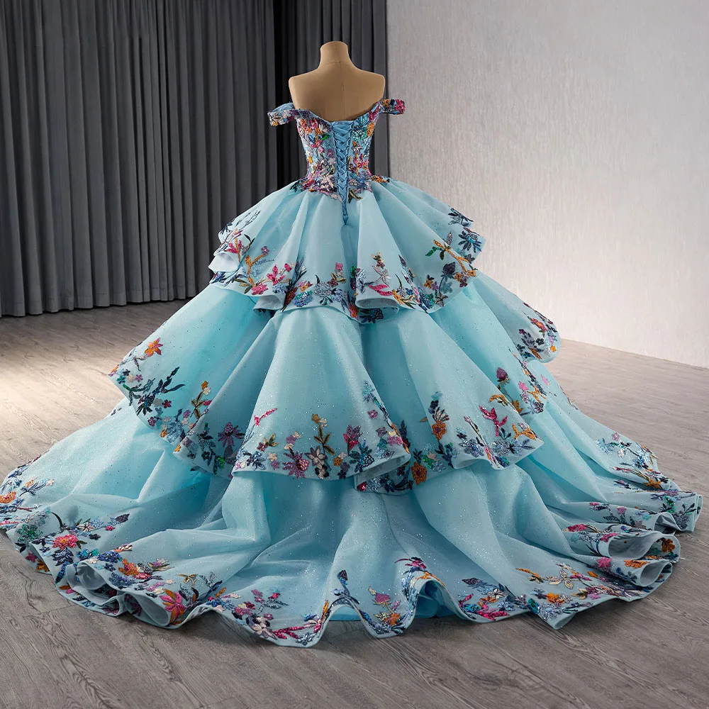 Cake Quinceanera Dress Sweet 16 Ball Gown Off The Shoulder Mexico Beading Princess Lace Up Embroidery vestido de 15 quinceañera