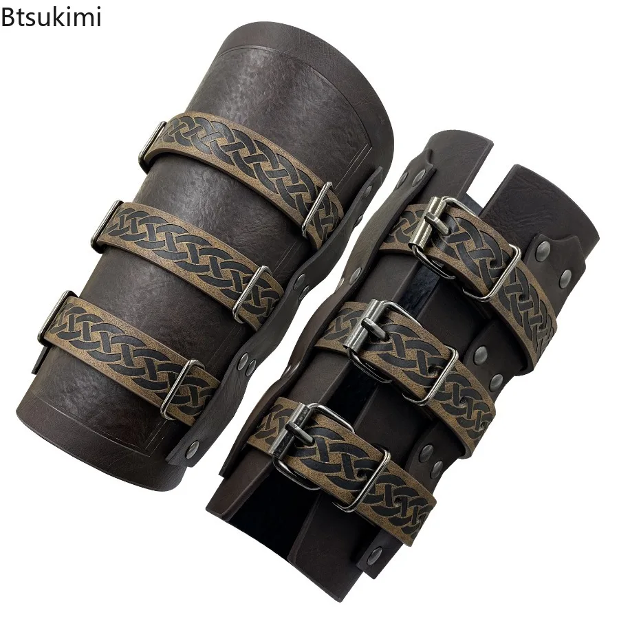 Akcesoria do cosplay na Halloween, zbroja, bransoletka na nadgarstek dla dorosłych, średniowieczny bransoletka, kostium wikingów, rękawica łucznicza, bransoletka Larp, rycerska bransoletka ze skóry PU