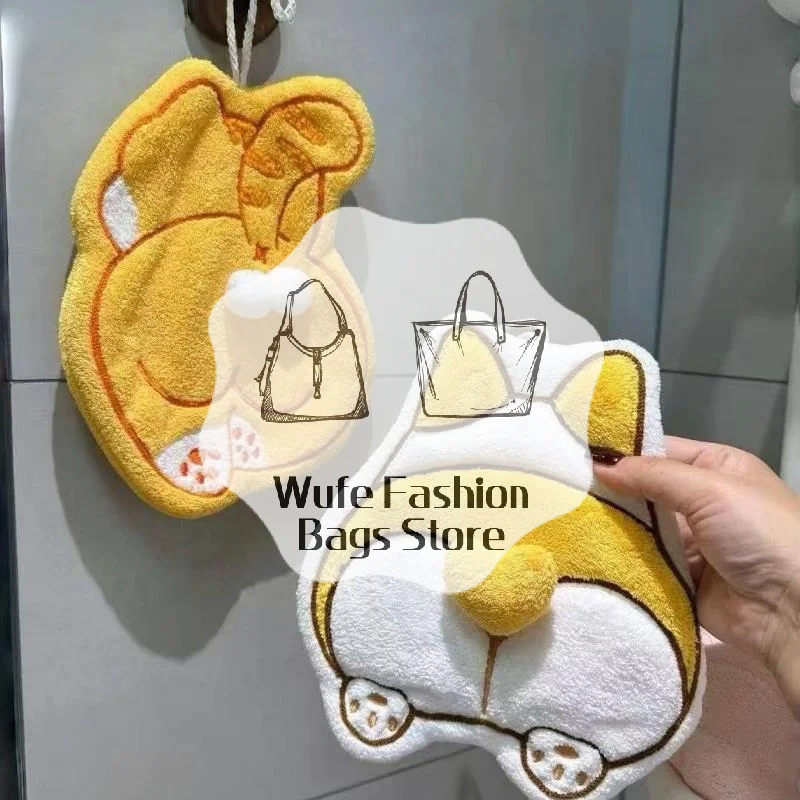 toalha-de-mao-fofa-de-gato-corgi-com-design-de-bumbum-de-veludo-coral-super-absorvente-de-secagem-rapida-espessa-para-pendurar