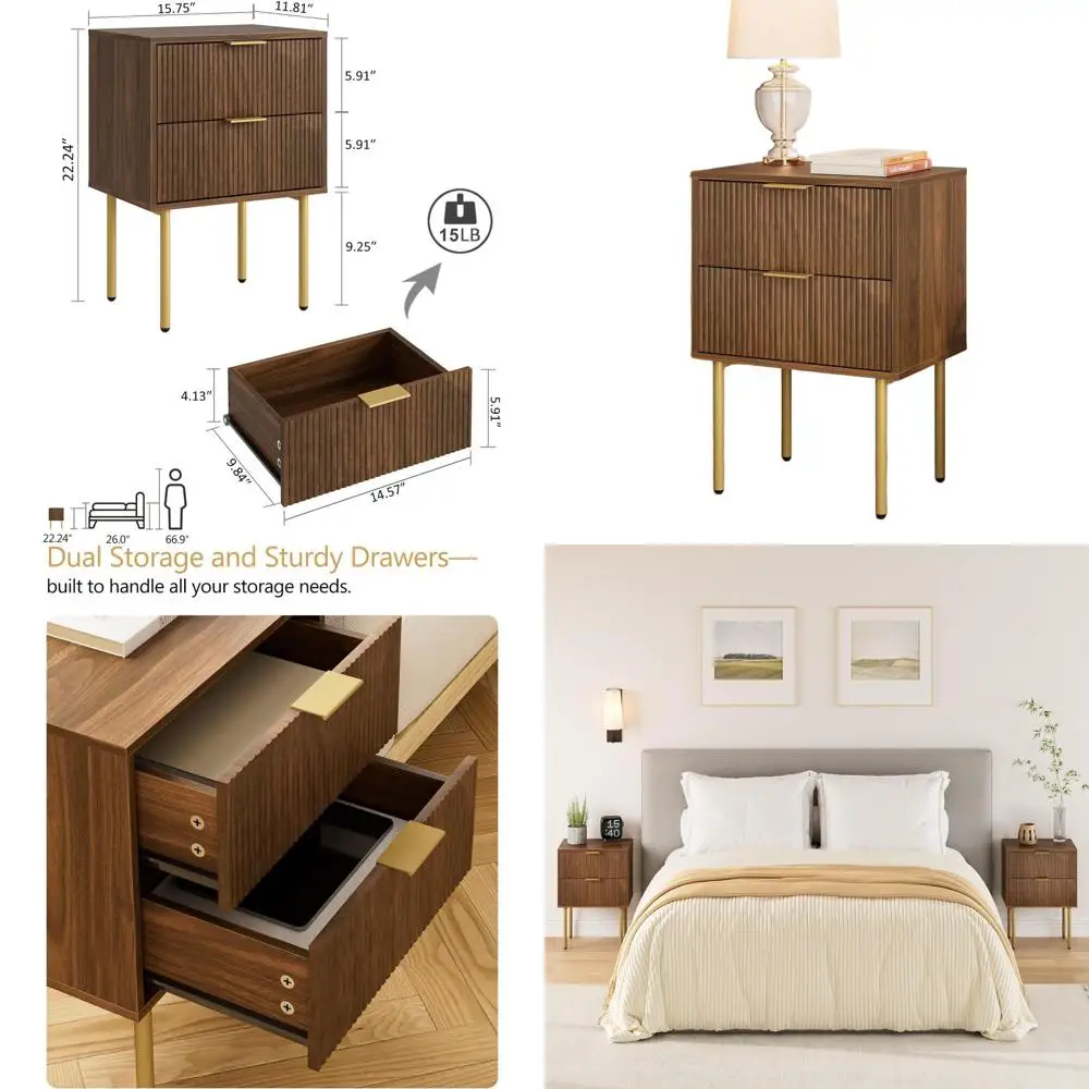 

Прикроватная тумбочка в стиле Mid-Century Modern из орехового дерева с 2 ящиками для спальни и гостиной