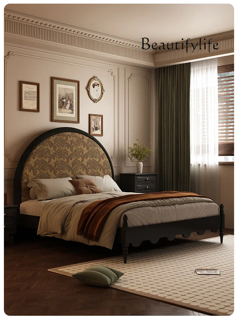 Retro Solid Wood Bed 1 M 8 Master Bedroom High-End Elegant Double Mid-Ancient Soft Pack Bed