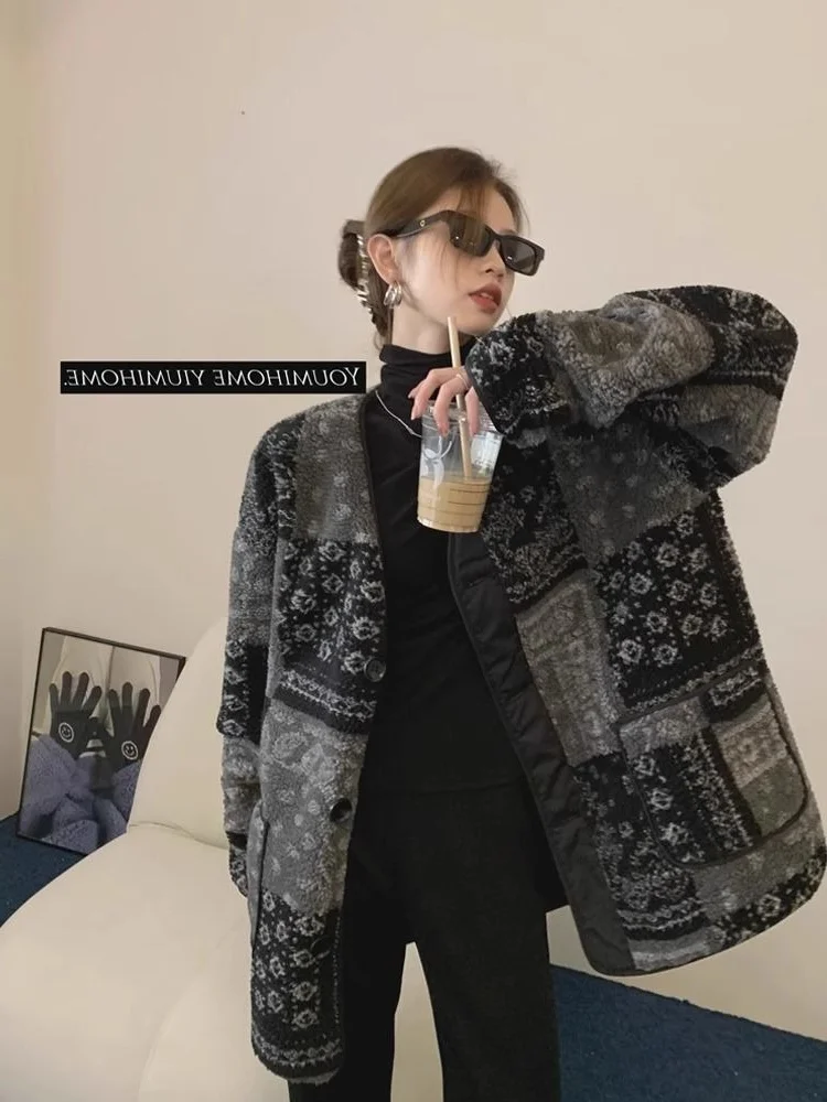 

plus Size Women's Thiened V-Ne Jaet Autumn Winter Warm Loose Casual Korean Sle Outerwear Large Size Coat for Heavy Girls
