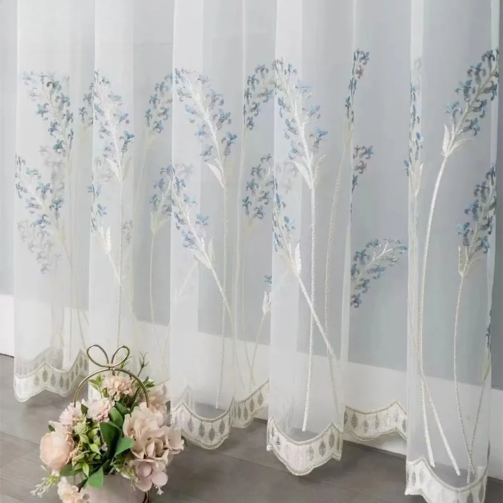 Window Gauze Bedroom Curtains Sheer Embroidered White Mesh Fabric Blind Screening Drapes Nordic Plant Tulle Living Room