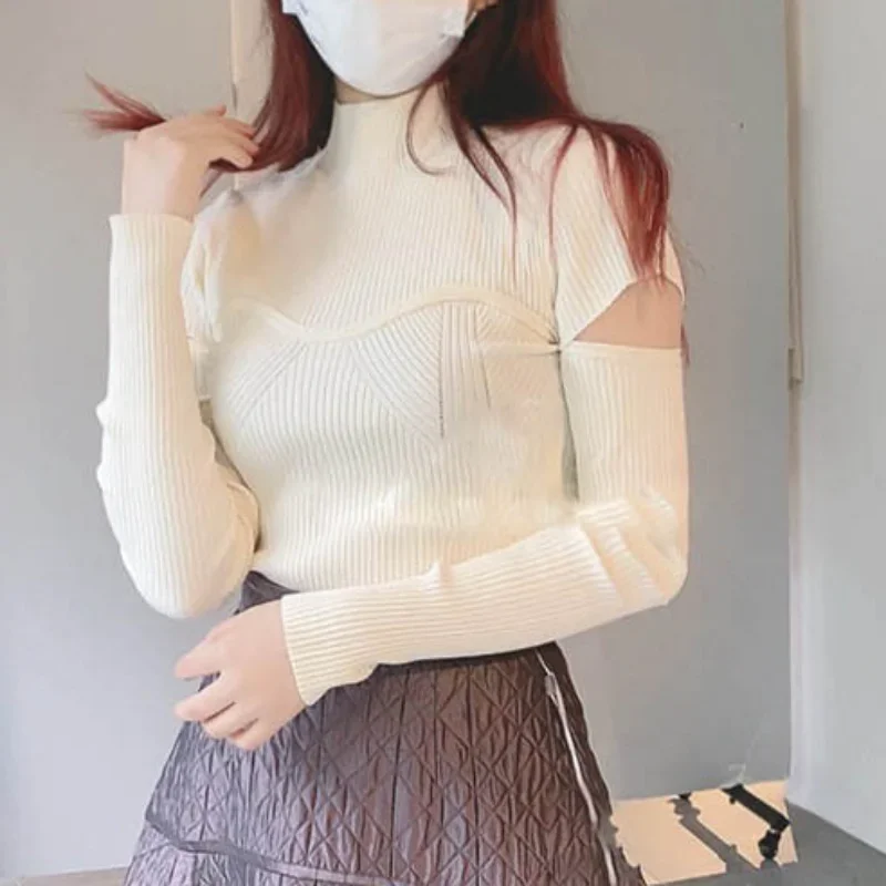 Kuzuwata Turtleneck Women Split Patchwork Pull Femme Autumn Winter Jersey Mujer Jumpers Japanese Vintage Long Sleeve Sweaters