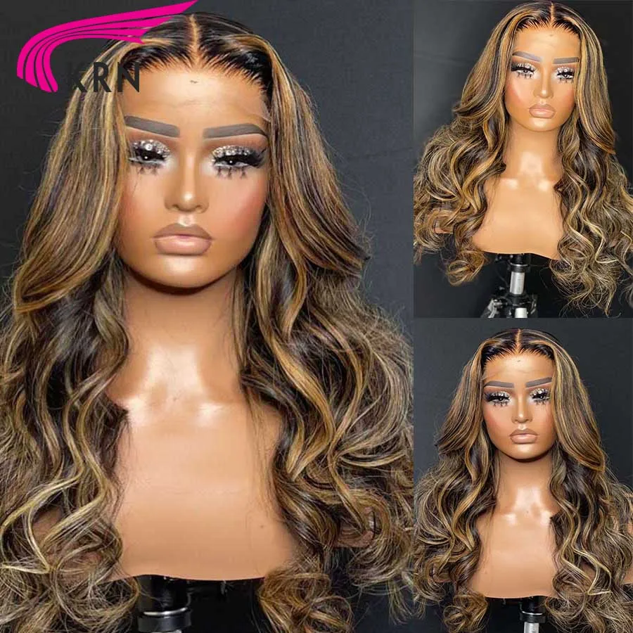 Krn Dichte Highlight blonde Farbe 13x4 Spitze Front Perücke mit vor gezupften Haaransatz brasilia nischen Haar 13x6 transparente Spitze Perücken