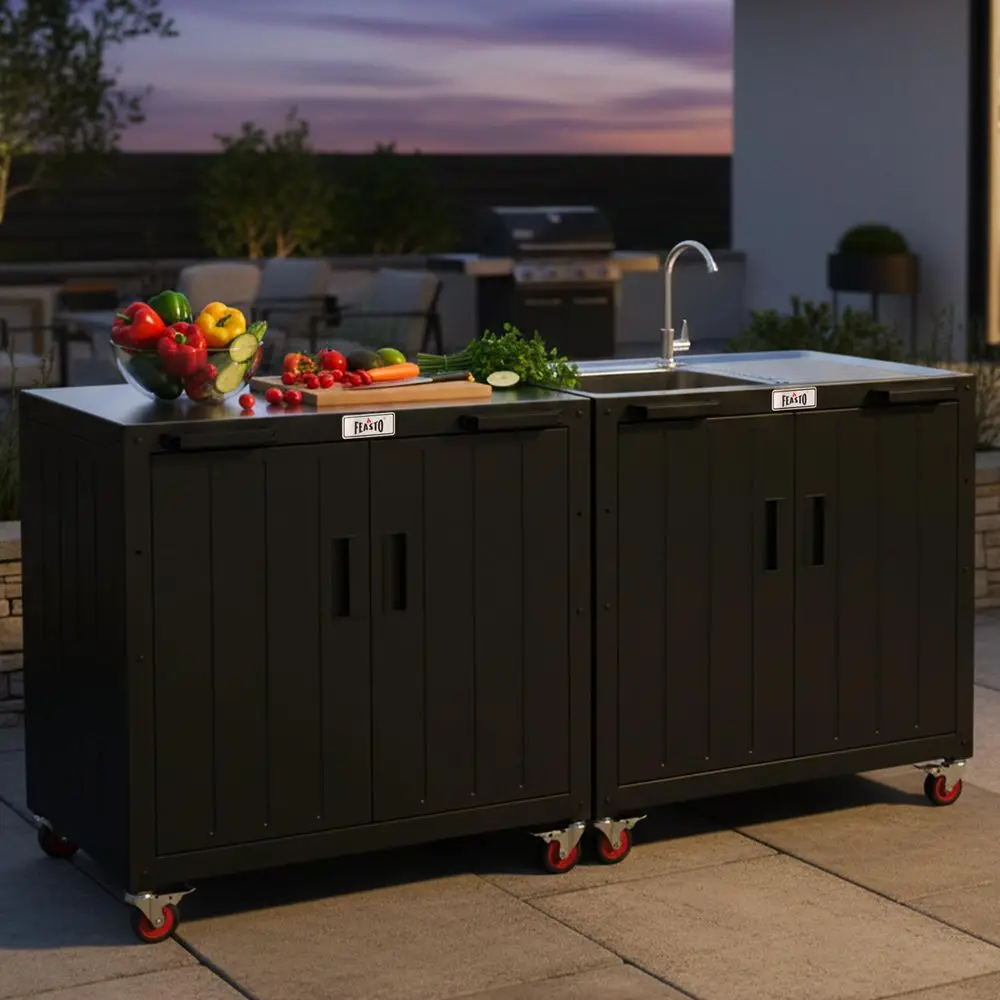 

Outdoor Grill Cart with Storage Cabinet and Stainless Steel Top, 35Inch Outdoor Grill Station with Door, Modular Kitchen Island