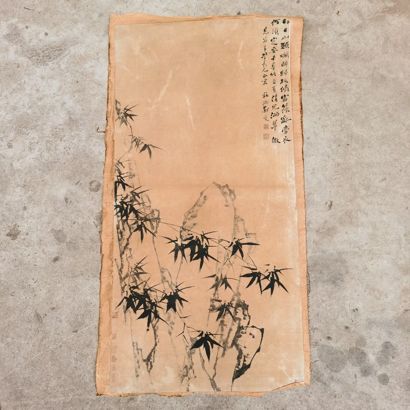 

Chinese Old Scroll Shi Tao Bamboo Rice Paper Painting Slice