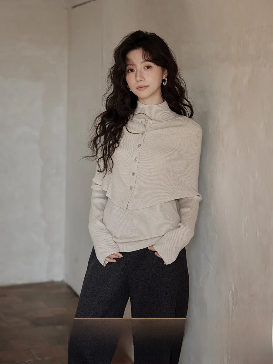 

Winter Knitted Sweater Set Women's Faion Korean Sle High Collar Long Sve Girls' Ensemble Soft Medium Nylon Blend