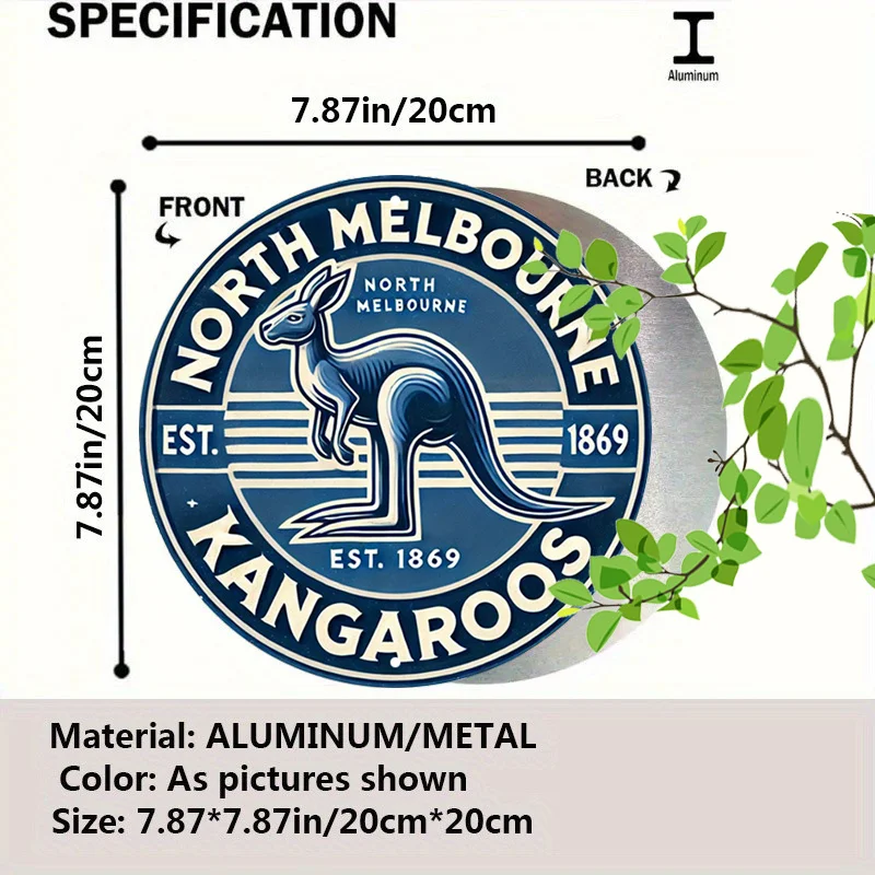 [2D Flat] 1pc Vintage Metal Sign Round Poster North Melbourne Kangaroos Sports Logo Rustic Wall Decor Old-Fashioned Metal Signag