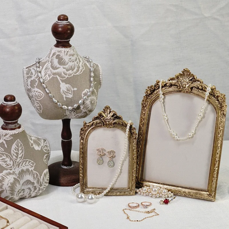 Vintage Frame Jewelry Display Stand - Velvet Necklace Earring Holder for Photography Props Decor