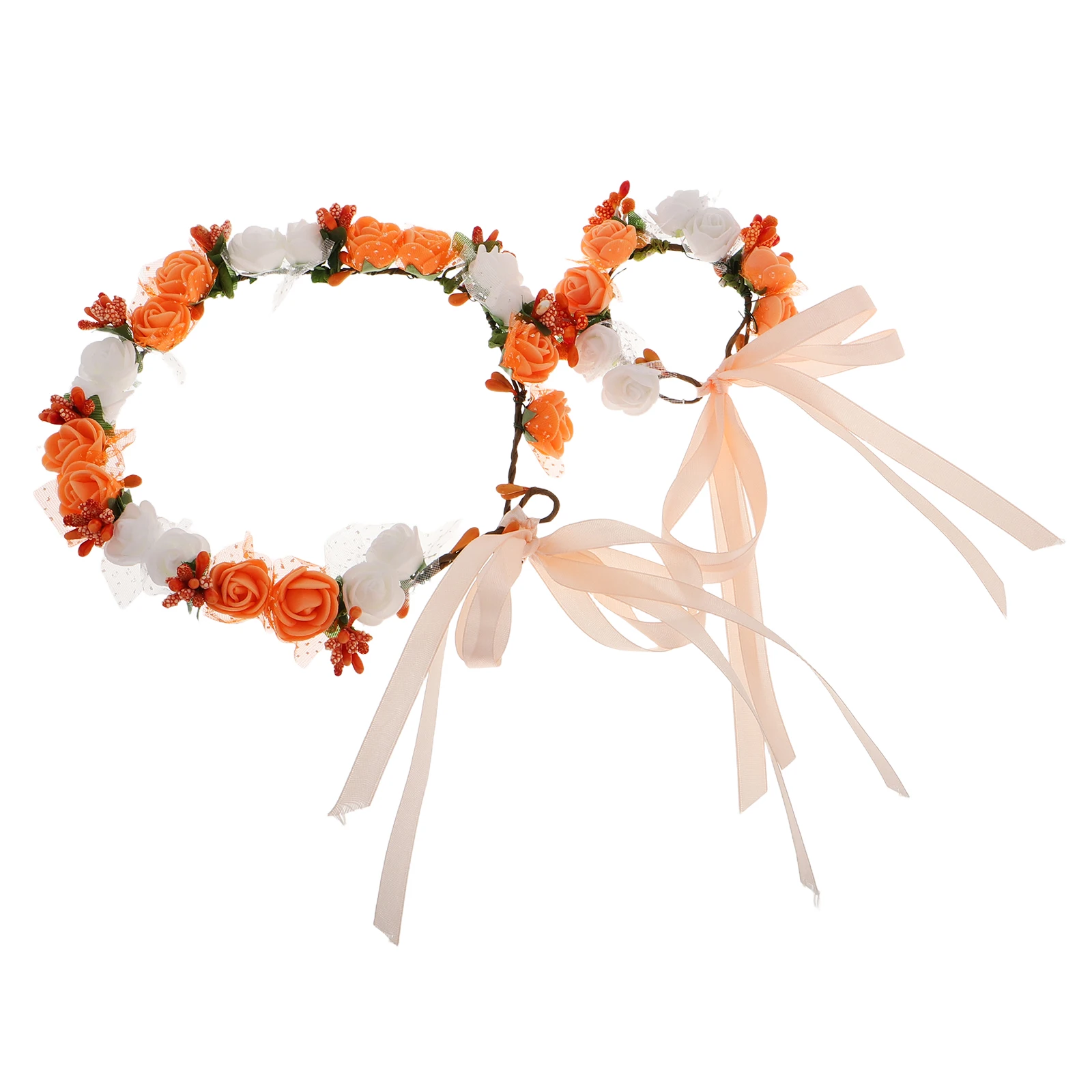 

1 set Bride Crown Wreath Floral Headband Bridal Headpiece Rose Garland Wristband Set Wedding Hair Accessories Bridesmaid Decor