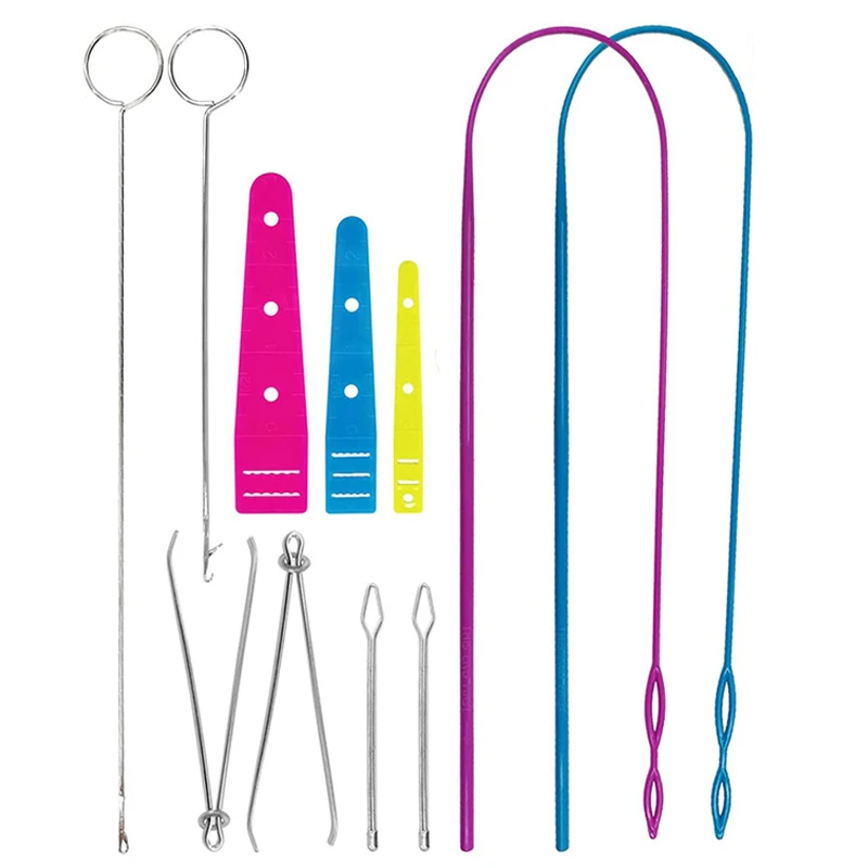 

11Pcs Flexible Drawstring Threader Sewing Tool Loop Turner Hook Metal Tweezers Flat Plastic Threader DIY Sewing Tools