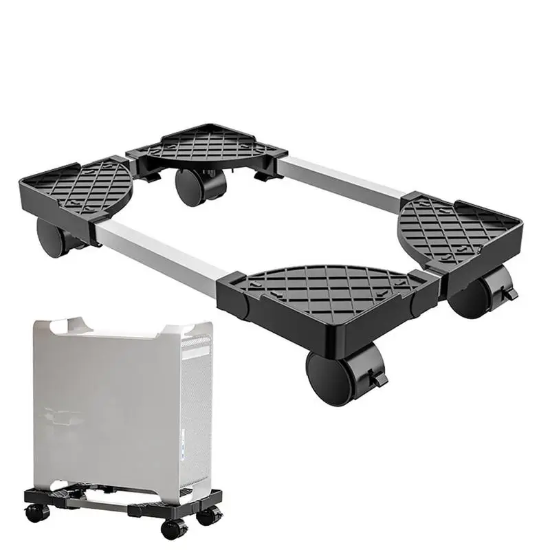 Mobile CPU Stand Cooling Base Chassis Bracket with Locking Caster Wheel Adjustable Shelf Computer Tower Desktop Stand