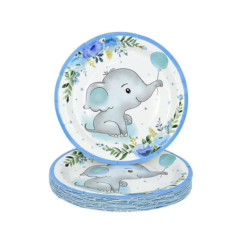 Cartoon Baby Elefant Einweg geschirr Set Papp teller Tasse Serviette Kinder Jungen Geburtstags feier Dekoration Baby party liefert – Detail 7