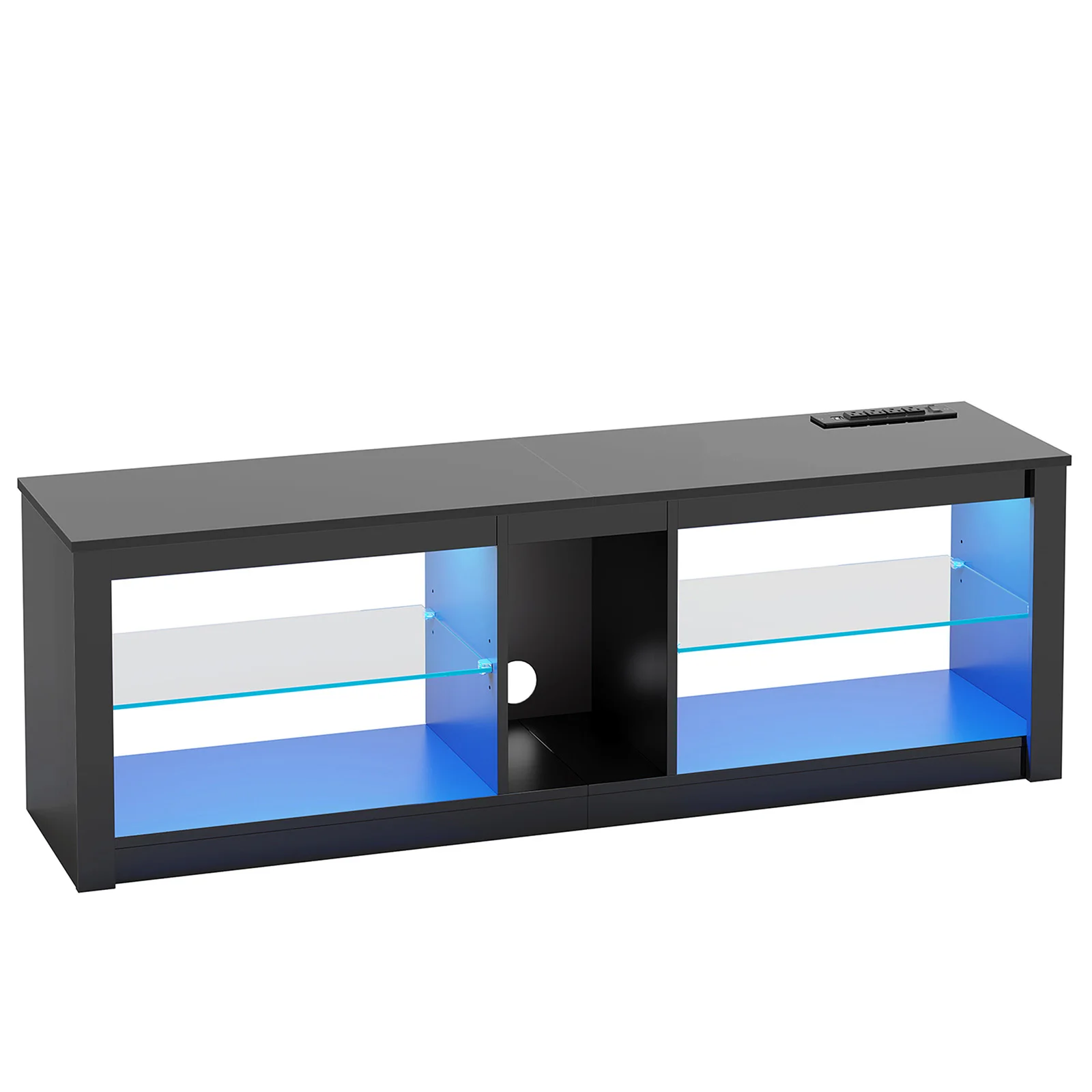 

Nost&host LED TV Stand for 55/60/65 Inch TV, Black High Gloss Entertainment Center with Power Outlet & Adjustable Shelves