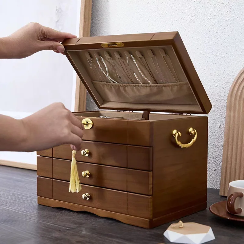 Wooden Jewelry Storage Box Large Capacity Ring Organizer Box Women's Earring Storage Case Desktop Bracelet Collection Cases
