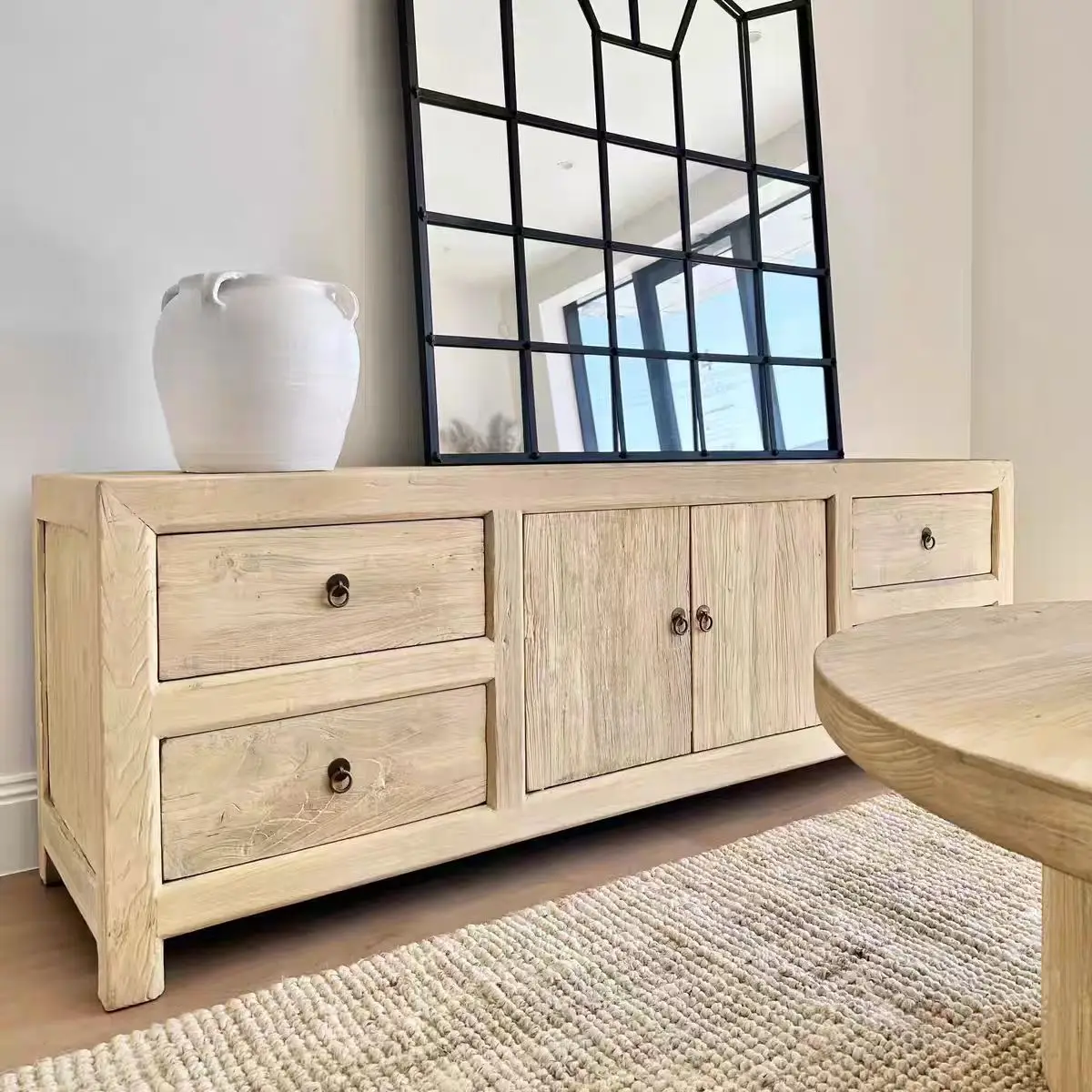 

Chinese Classic Recycled Elm Wood Antique Natural Living Room Large Long Cabinet Sideboard