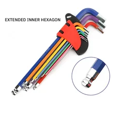 Hex Key Set Metric SAE Allen Wrenches Set Extra Long Ball & Star End Hex Key Set Metric 1.5-10mm Wrench Kit for Bicycle Repair