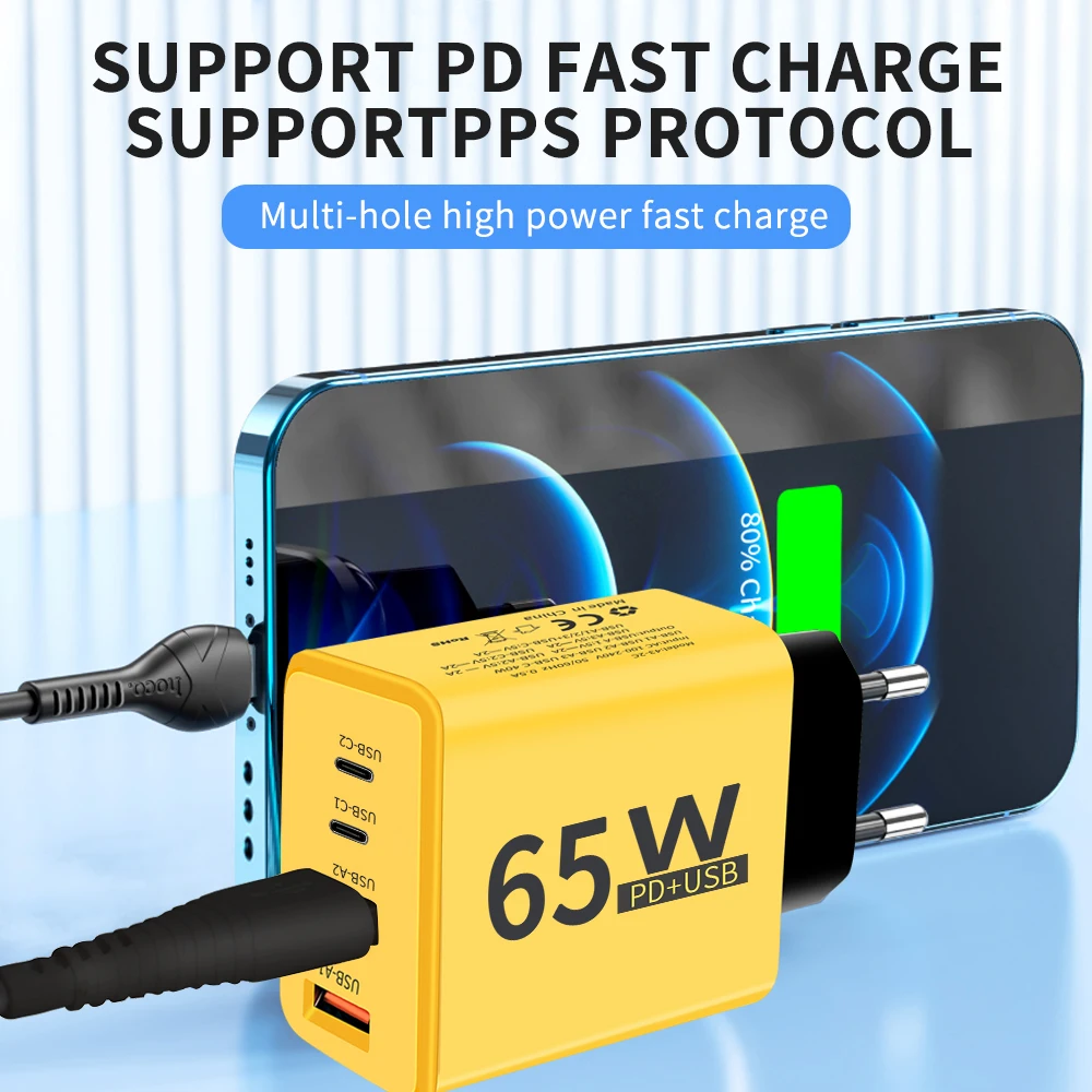 65W EU/US Plug USB Type C Phone Charger USB Mobile Phone Power Adapter For iPhone Xiaomi Huawei Samsung Fast Charge Wall Charger