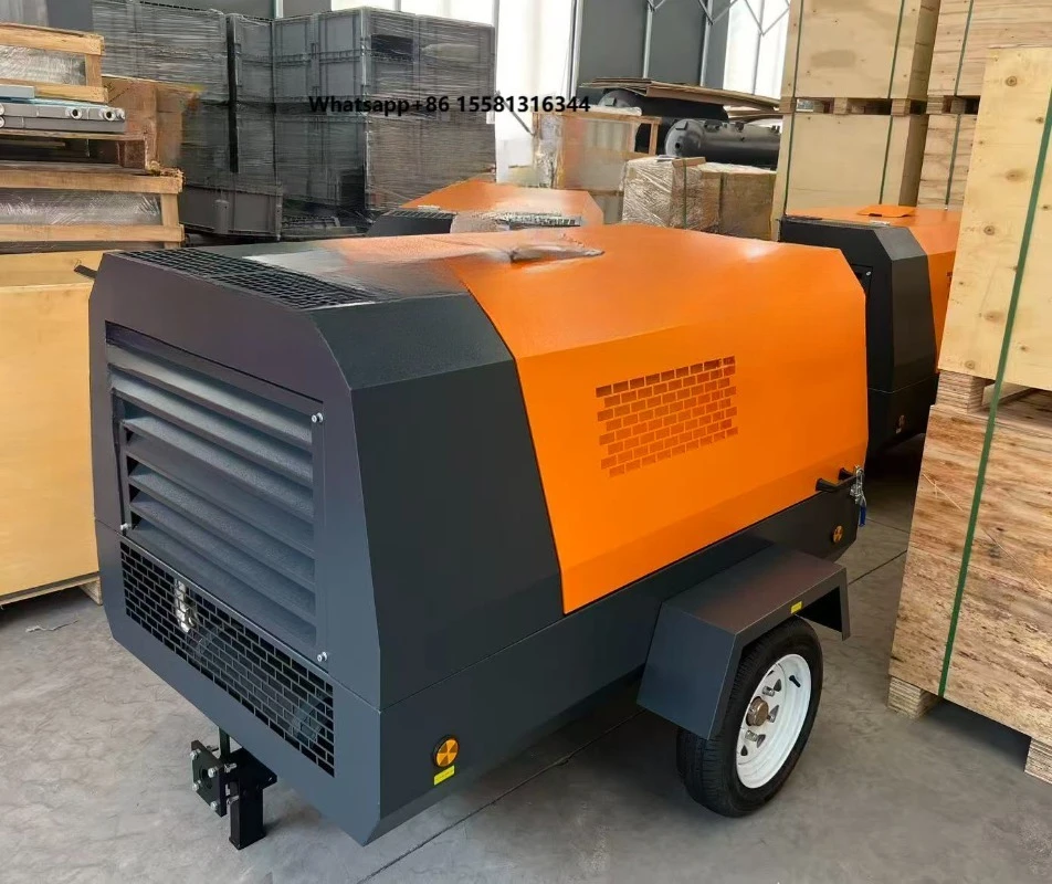 8bar 185CFM Portable  Engine Lubricated Towable Screw Air Compressor Pump Air-Cooled for Sandblasting and Rock Drilling