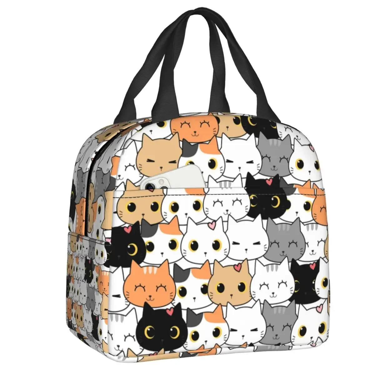 Custom Cute Kitten Cat Doodle Lunch Bag Men Women Cooler Warm Insulated Lunch Box for Kids School