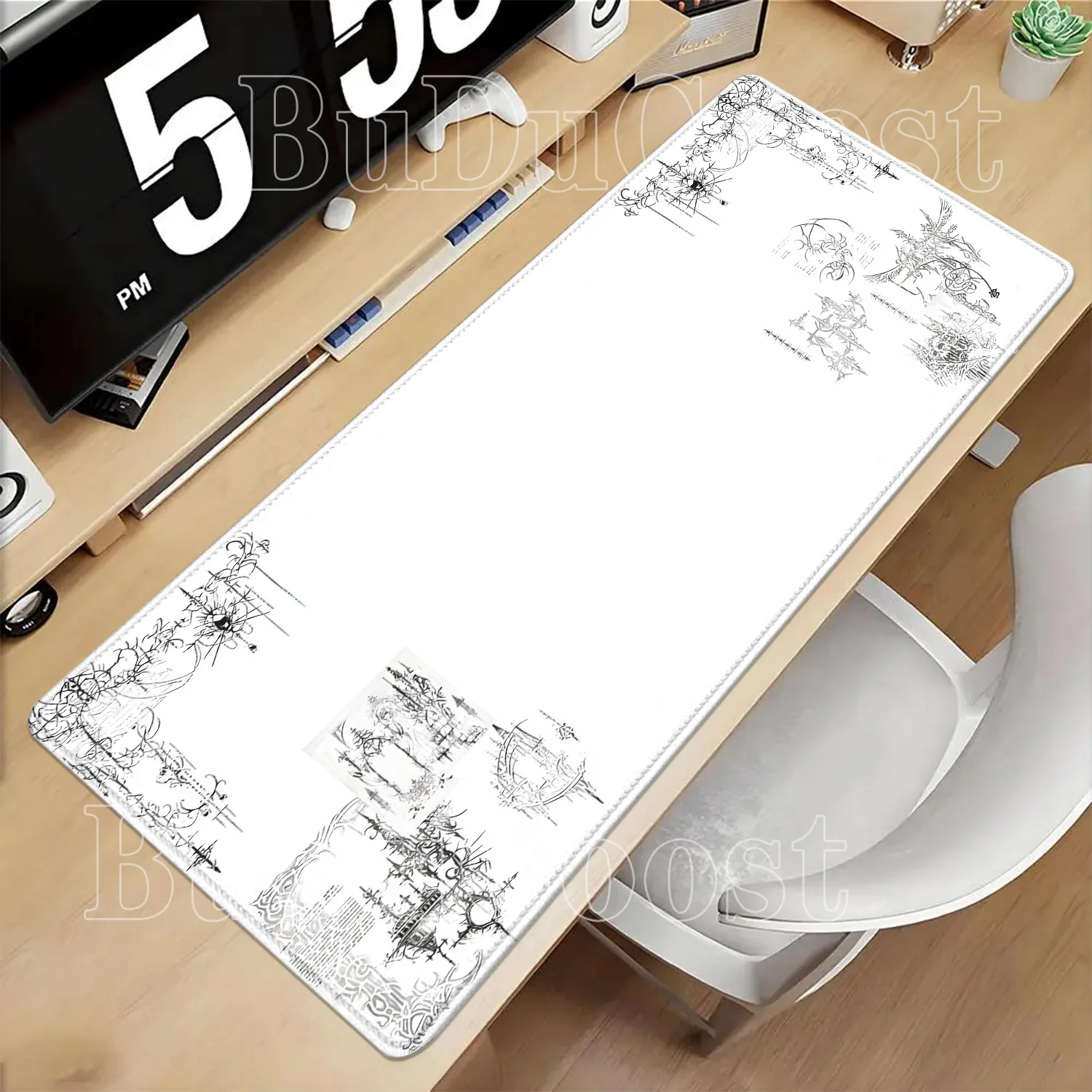 Alfombrilla de ratón con diseño de arte en blanco y negro, antideslizante, para juegos, esports, teclado, PC, Anime, kawaii, chica, impresión HD, alfombrilla de escritorio con overlock