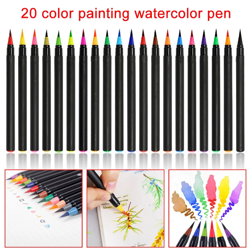 

20 Pcs Diy Paint Brush Water Color Pen Brush For Coloring Books Comic Beginner Painting Drawing Art Supplies For Kids Gifts