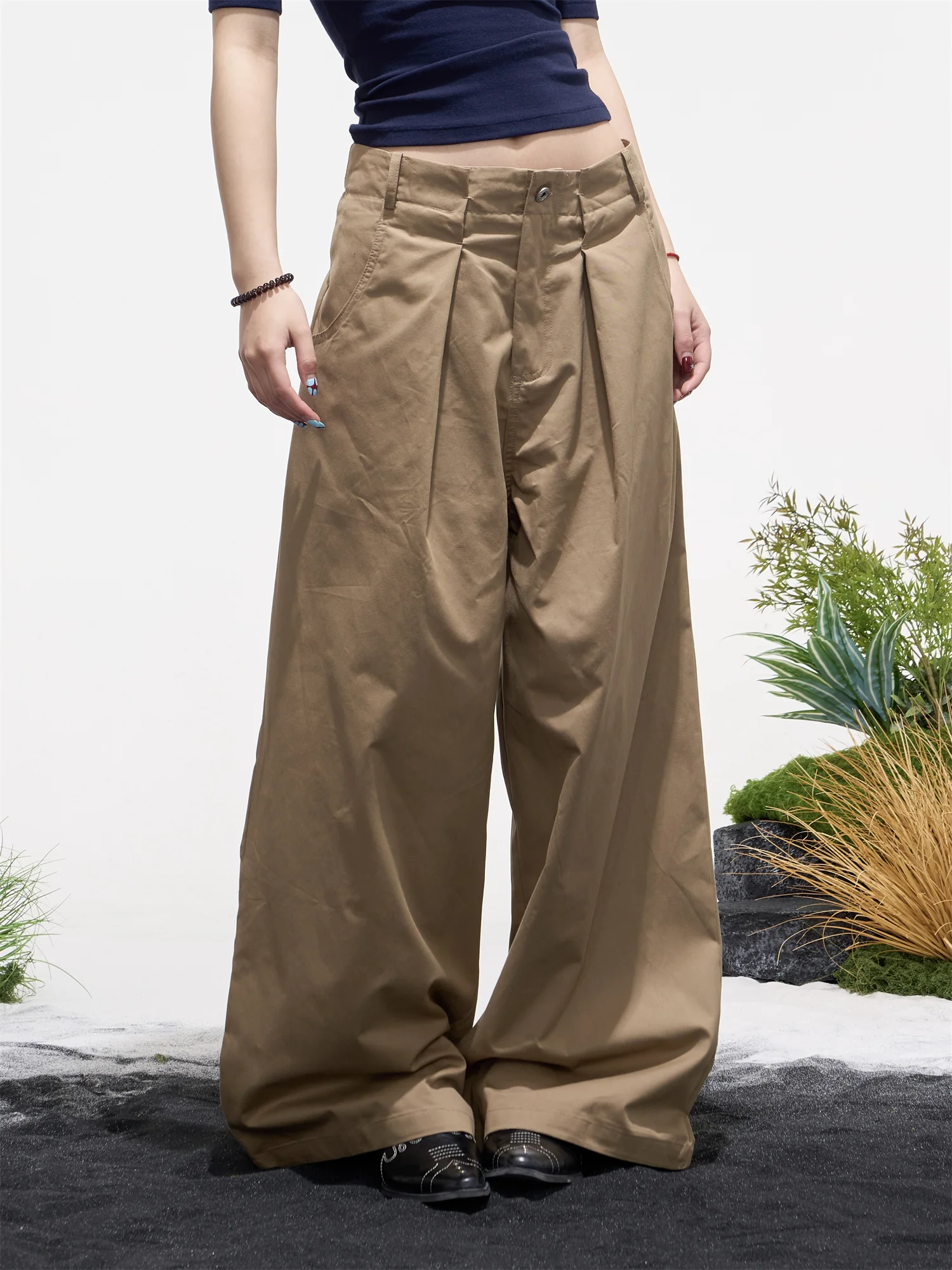

Low Waist Wide Leg Pants Women Summer Loose Drapey Casual Pants Versatile Slimming Loose Feel Long Pants Retro Style Casual P...