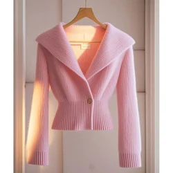 Ladies Office Lady All-match Knitwear Tops Women V-neck Knitting Cardigan Autumn Winter Simplicity Slim Solid Color Sweater Coat