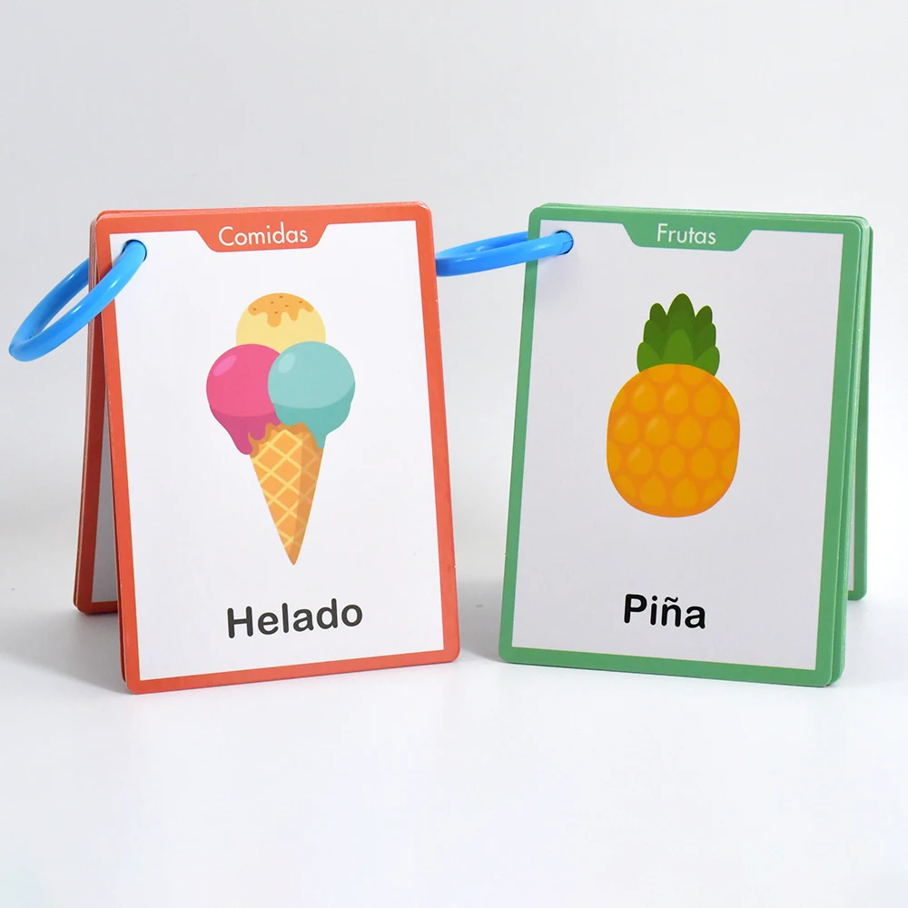 Spanish Vocabulary Learning Flashcards Words Cognitive Cards Educational for Preschool Kindergarten Language Learning Tools