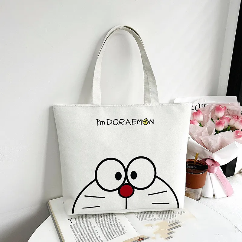 kids canvas cute shoulder bag Doraemon girl women artoon fashion High capacity boy 40cm handbag travel shopping storage bag