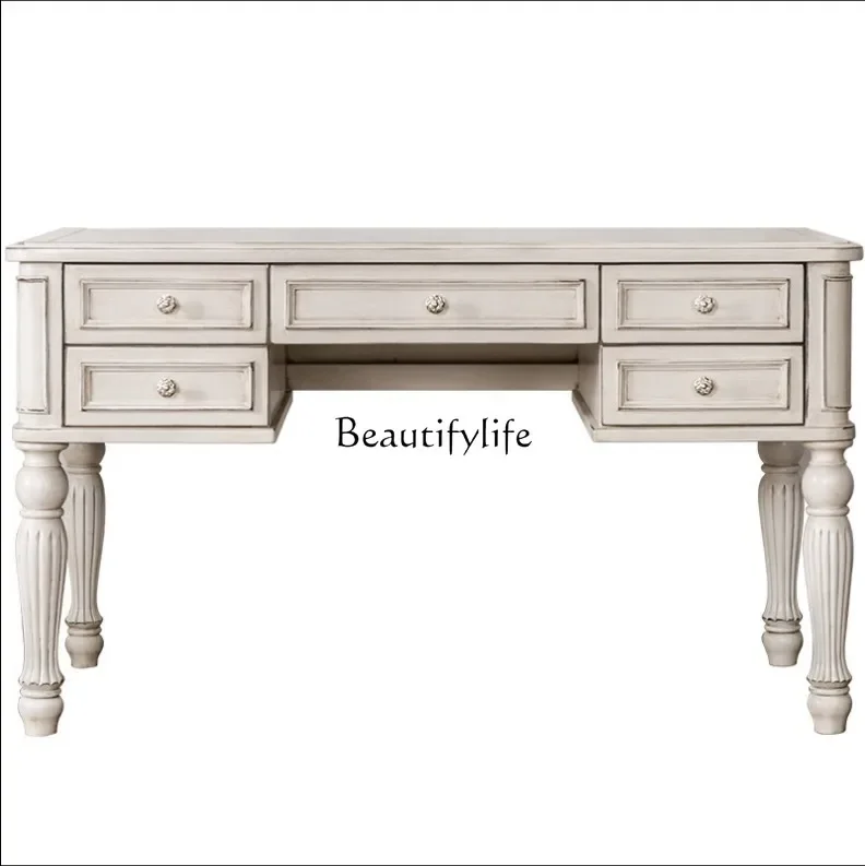 

LAmerican country ivory white old oak desk simple modern solid wood