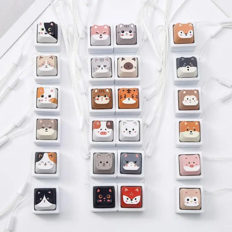 New Cute Pressable Cartoon Animal Keycap Fidget Keychain Mini Stress Relief Toy for Kids Party Bag Filler