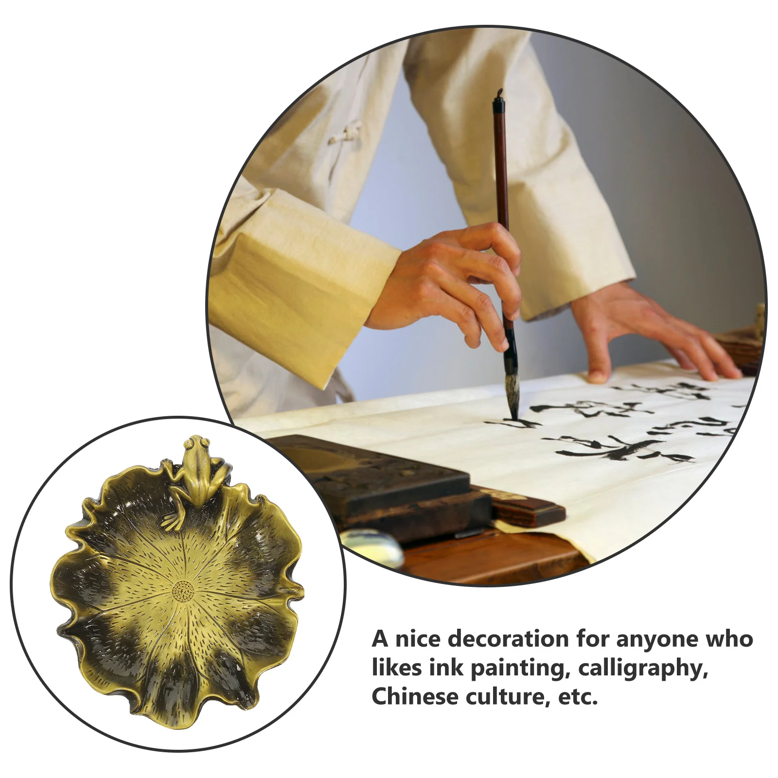 

Decorative Ink Dish Retro Style Zinc Alloy Ink Plate Lightweight Portable Multi-Function Inkwell for Calligraphy Painting Desk