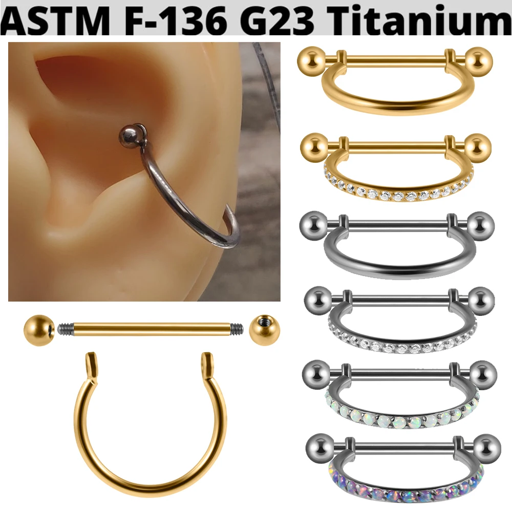 1PC  G23 Titanium Ear Tragus Cartilage Ring Barbell With Cz /Opal Hoop Cartilage Cuff piercing Helix Daith Rook Lobe Earrings
